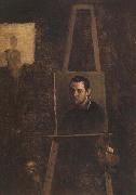 Annibale Carracci Self-Portrait on an Easel in a Workshop oil painting on canvas